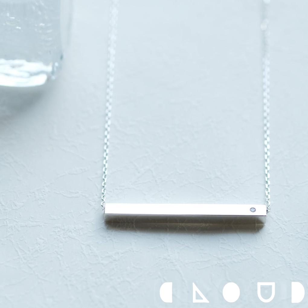 Cloud Jewelry ミニマル スティック ネックレス シルバー925 クラウドジュエリー レイヤード チェーン エッジ シャープ スティック ジルコニア シルバー ペンダント 小粒 ネックレス さりげない ジュエリー アクセント シルバー925 セント