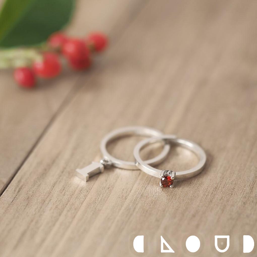 Cloud Jewelry 2コset) 数字&1月誕生石 ガーネット リング シルバー925 クラウドジュエリー シルバー925 シルバー ゆれる ガーネット ランス シンプル セント プチサイズ ジュエリー リング 誕生石 ネット 一粒 カジュアル アクセント 重ね付け ジュエリーボックス