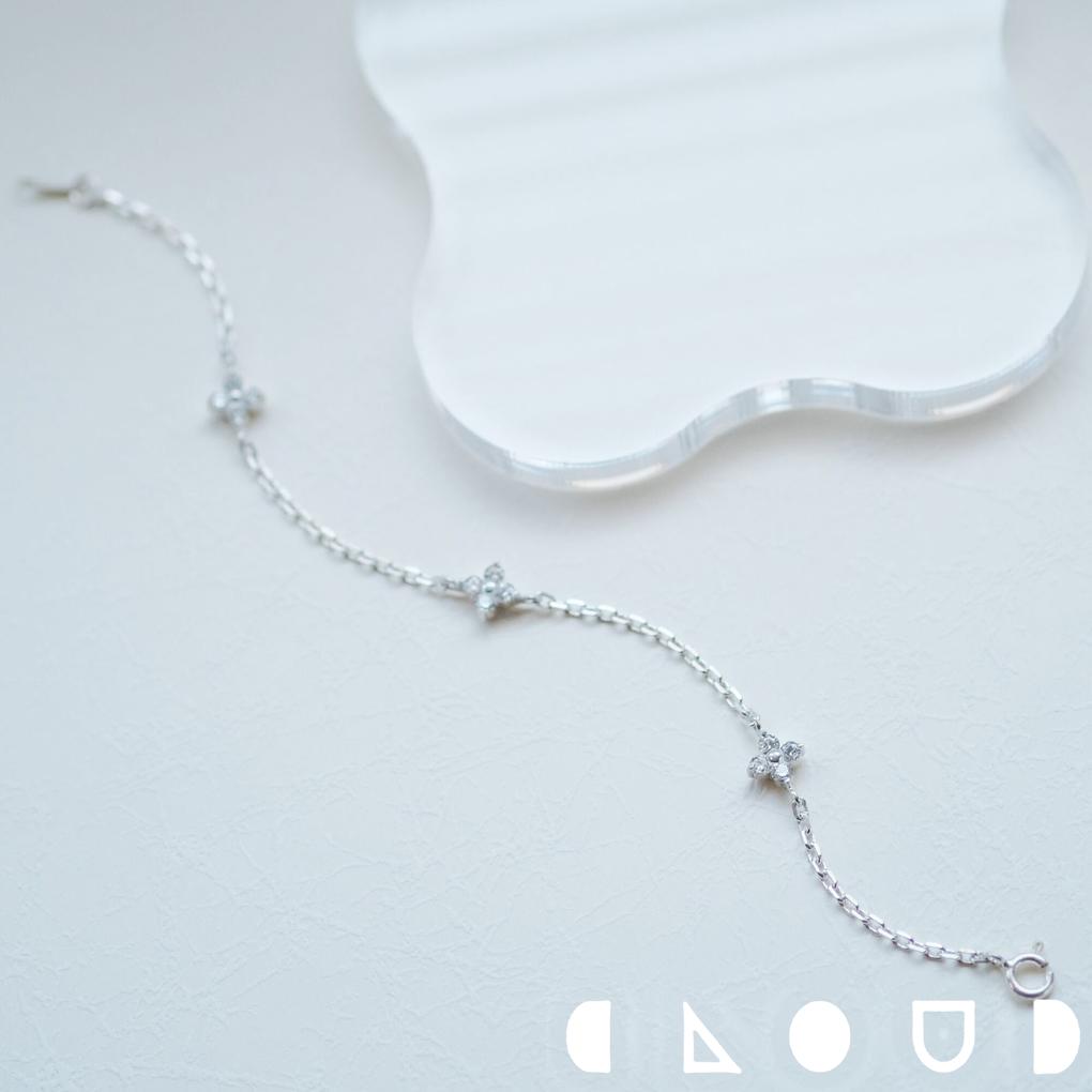 Cloud Jewelry フラワー ステーション ブレスレット シルバー925 クラウドジュエリー 花びら チェーン デイリー 小粒 小ぶり ブレスレット ジュエリー フラワー ジルコニア シンプル シルバー925 シルバー ボックス付