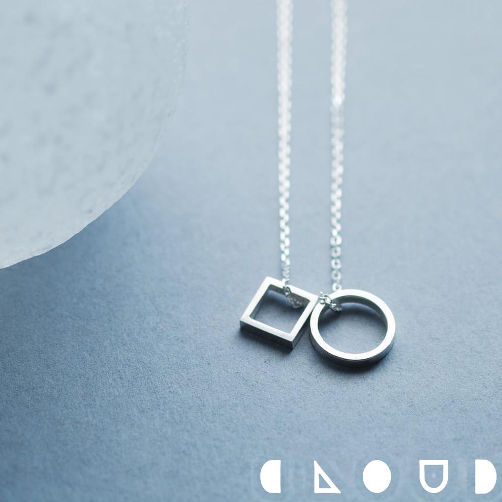 Cloud Jewelry 丸 ＆ 四角 ネックレス シルバー925 クラウドジュエリー 四角 チェーン ネックレス ペンダント デコルテ 普段使い ジュエリー シンプル シルバー925 シルバー オープン