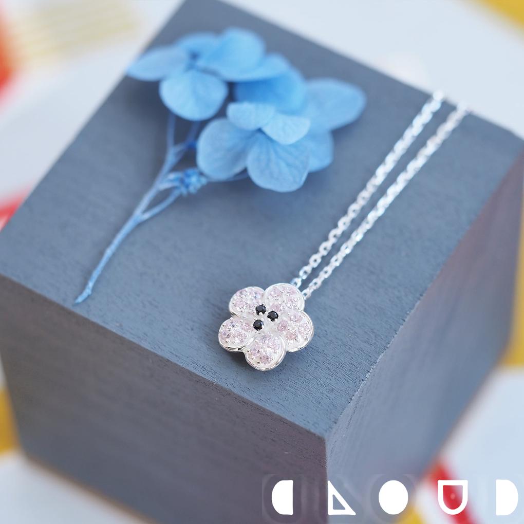 Cloud Jewelry 桜 ネックレス シルバー925 クラウドジュエリー ピンク ジュエリー セント ブラック チェーン 立体的 清楚 デコルテ ネックレス アクセント 立体 ジルコニア 華やか シルバー ファイア 小粒 ブック型 サファイア ブック ブラックサファイア シルバー925