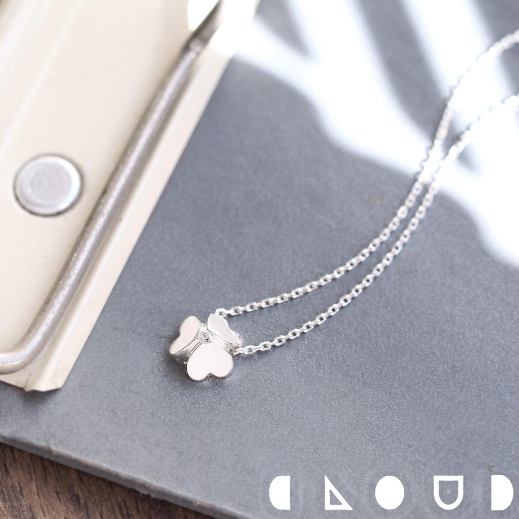 Cloud Jewelry White ハート クローバー ネックレス シルバー925 クラウドジュエリー 三つ葉 アクセント 葉っぱ シルバー925 セント ランス クロー 一粒 ジュエリー チェーン クローバー シルバー ジルコニア シンプル ネックレス 7,285円