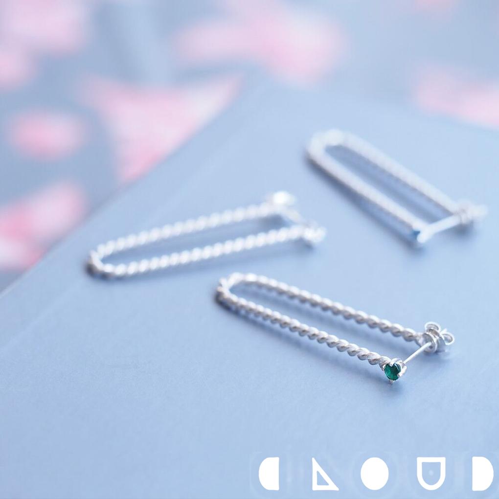 Cloud Jewelry Stone ロング フープ ピアス シルバー925 クラウドジュエリー ねじり フープピアス エメラルド 華やか ピアス アクア ジュエリー アクセント ボリューム ジルコニア 一粒 ロング ホワイト マリン アクアマリン シンプル シルバー セント ブック型 ブック