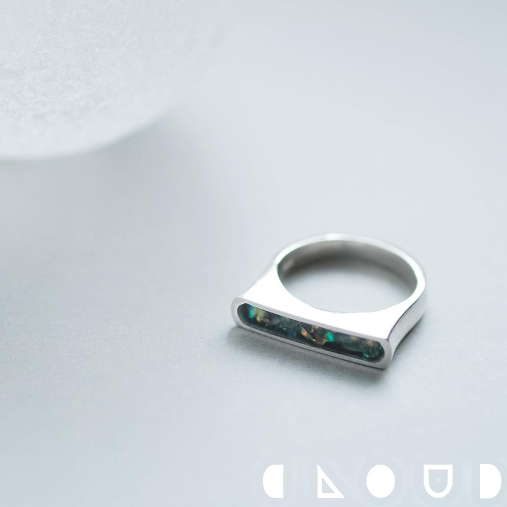 Cloud Jewelry オパール 銀河 バー リング シルバー925 クラウドジュエリー シルバー925 天然オパール いぶし加工 一点物 ジュエリー ランダム パール シルバー いぶし 銀河 オパール 存在感 天然 リング スクエア スクエア型 トップ