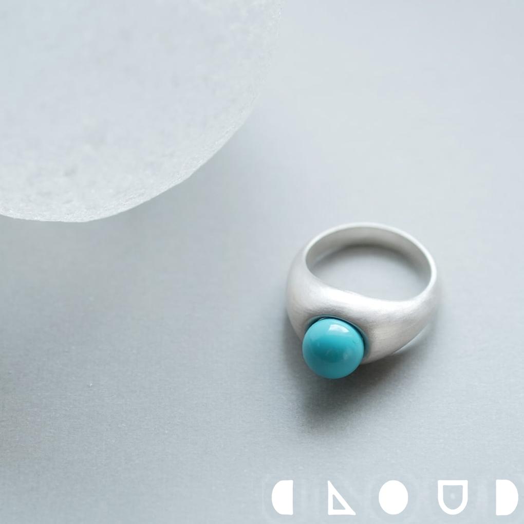 Cloud Jewelry ターコイズ 艶消し リング シルバー925 クラウドジュエリー 太い 重ね付け ボリューム感 艶消し 大ぶり 一粒 シルバー トルコ石 ミニマルなデザイン リング 存在感 ジュエリー シルバー925 ボリューム|新宿 銀の蔵 シルバーアクセサリー