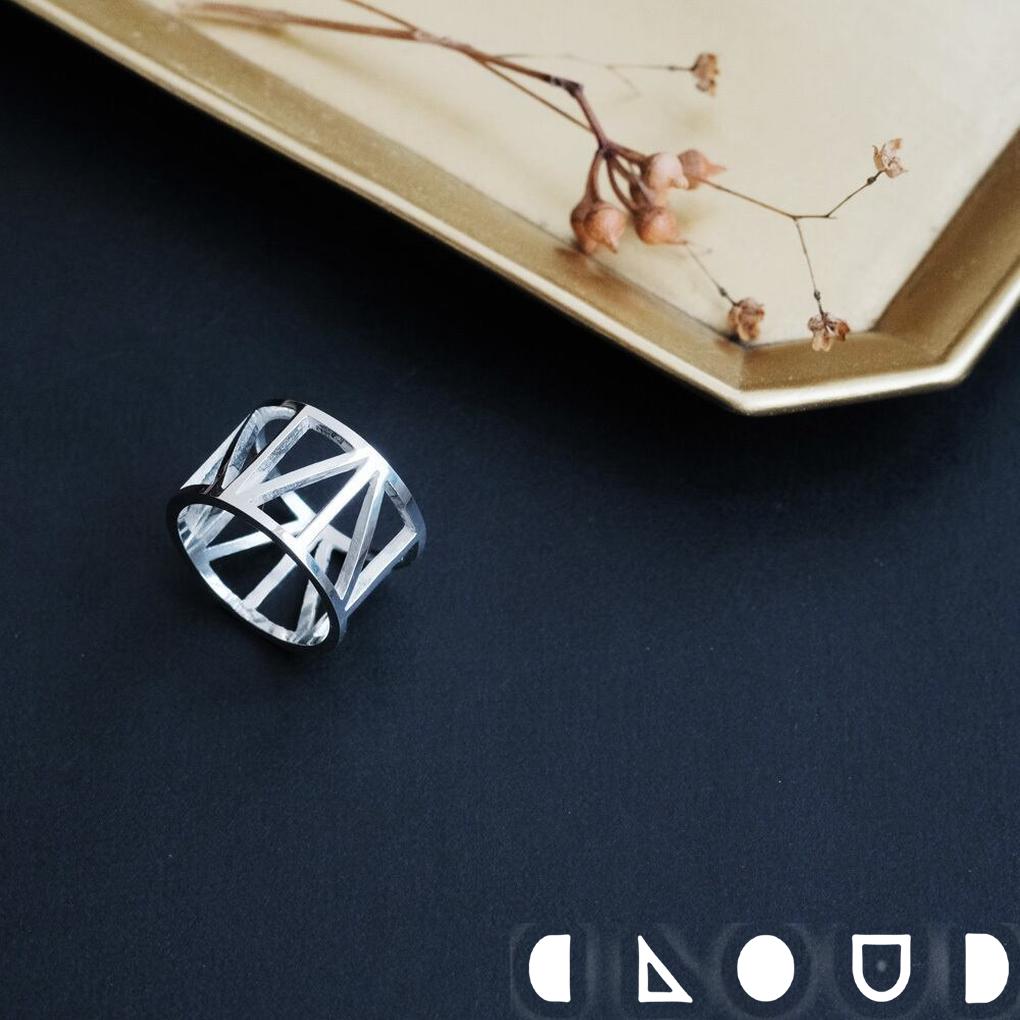 Cloud Jewelry 幾何学 リング シルバー925 クラウドジュエリー 太め シンプル シルバー925 模様の 重ね付け ボリューム 軽やか 幾何学模様 シルバー 幾何学 ジュエリー リング ランス