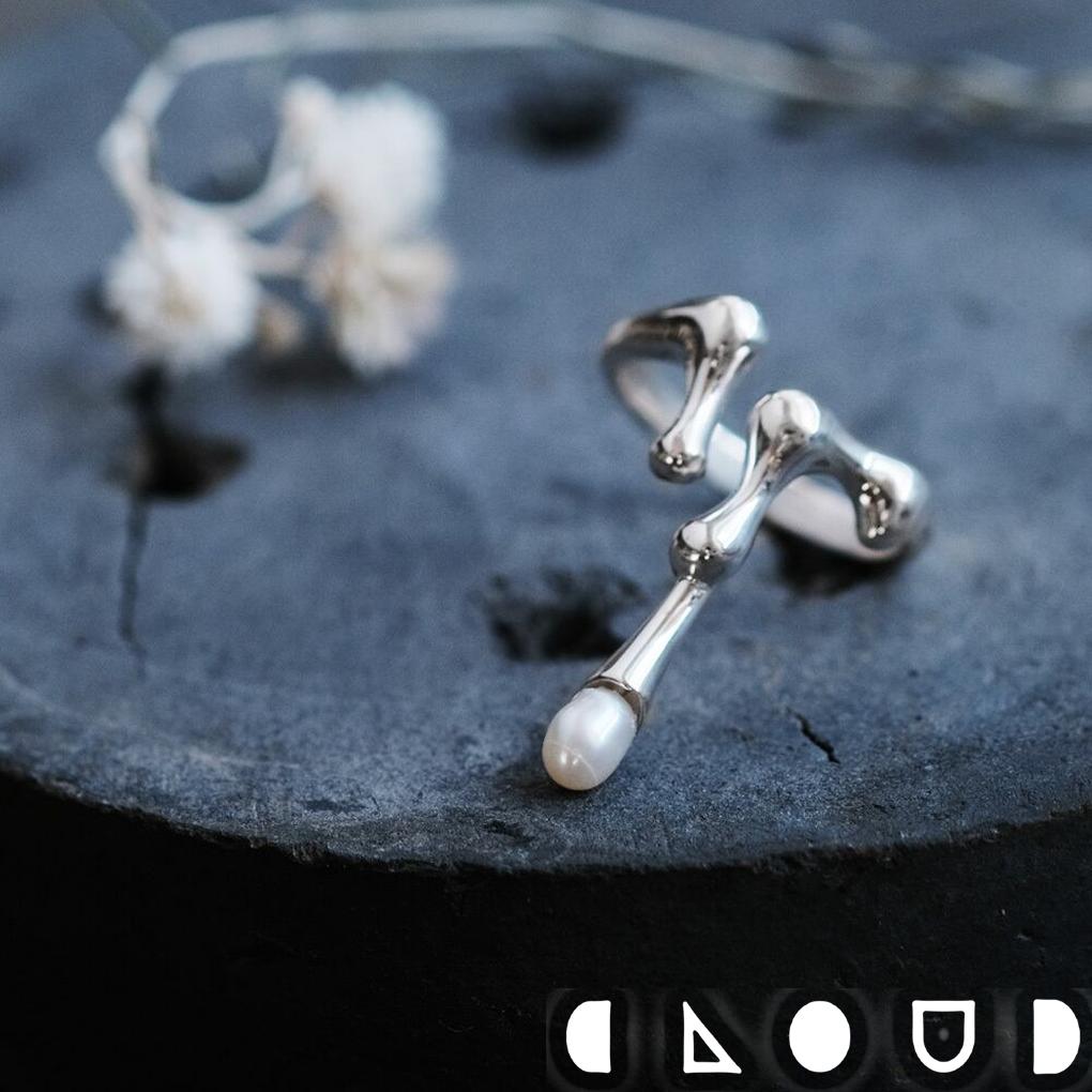 Cloud Jewelry メルティング パール リング シルバー925 クラウドジュエリー 小粒 フォー シルバー ろうそく フォーク シルバー925 淡水パール 淡水 希望 セント さりげない フォークリング リング パール アクセント ジュエリー