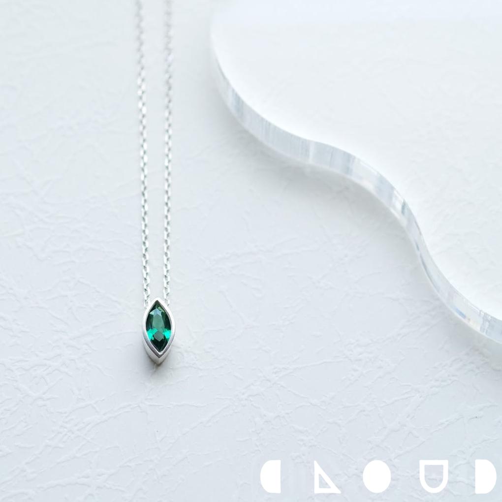 Cloud Jewelry エメラルド マーキス ネックレス シルバー925 クラウドジュエリー 小ぶり シルバー エメラルドネックレス ネックレス ジュエリー 一粒 洗練 シルバー925 マーキスカット エメラルド マーキス シャープ チェーン