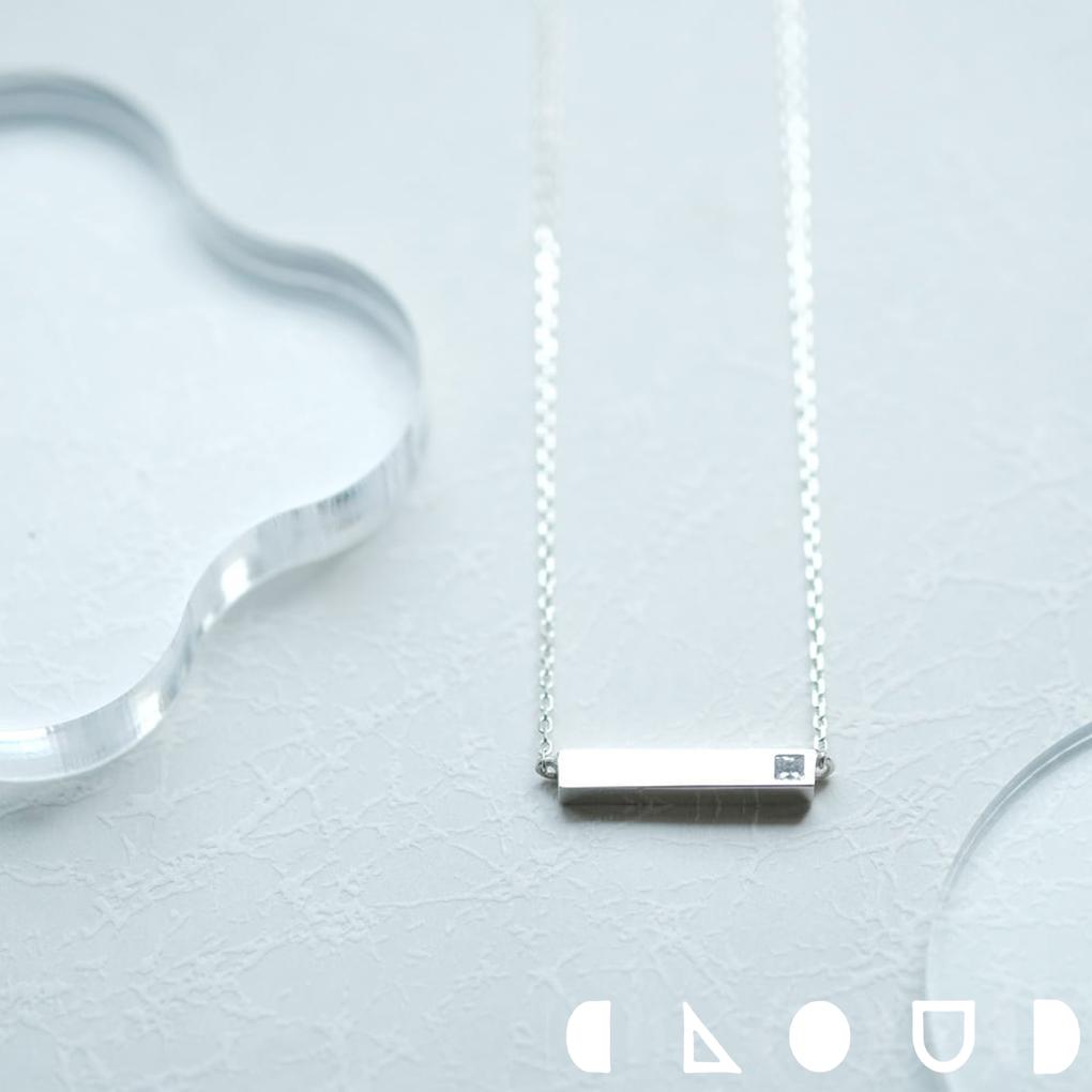 Cloud Jewelry バー 両吊 ネックレス シルバー925 クラウドジュエリー 小ぶり ジルコニア さりげない 上品 シルバー ジュエリー アクセント シルバー925 チェーン ネックレス セント 鏡面仕上げ スクエア型 スクエア ペンダント シンプル｜新宿 銀の蔵 シルバーアクセサリー