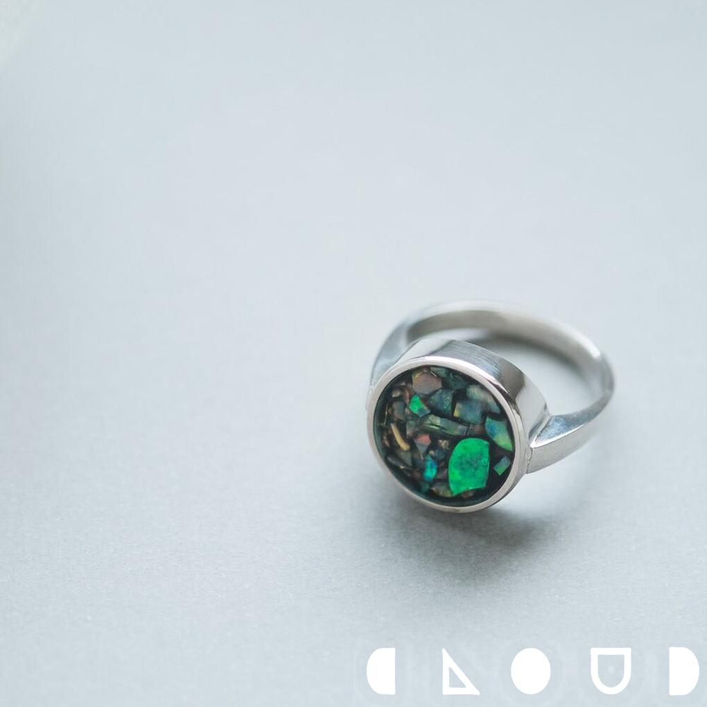 Cloud Jewelry ラウンド オパール 銀河 リング シルバー925 クラウドジュエリー シルバー 存在感 ラウンド パール 大ぶり いぶし 一点物 シルバー925 ラウンド型 天然オパール いぶし加工 オパール トップ 天然 ランダム 銀河 リング ジュエリー