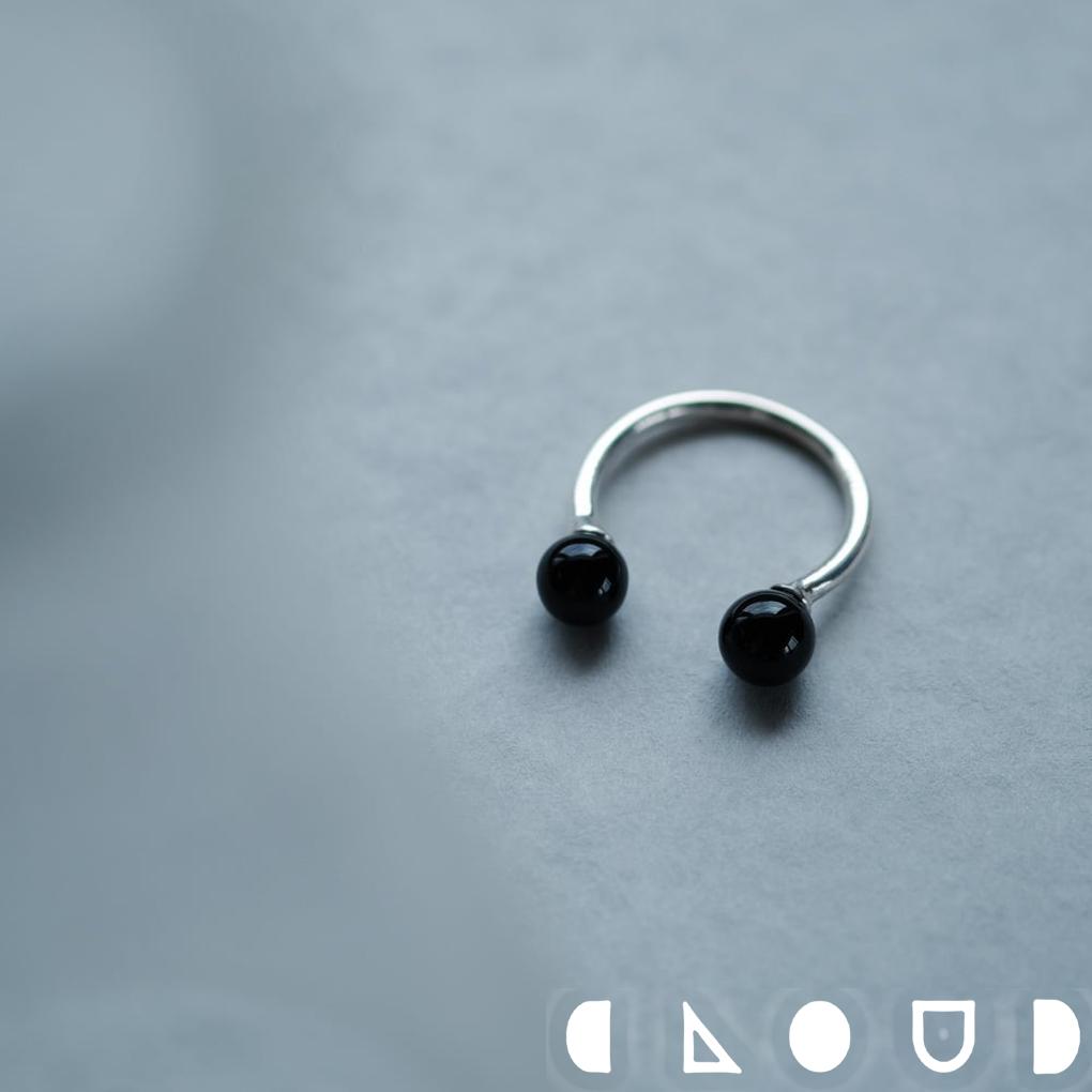 Cloud Jewelry ダブル オニキス リング シルバー925 クラウドジュエリー ダブル 小粒 シック シルバー オープン ジュエリー リング 甲丸 シンプル 内甲丸 オニキス 鏡面仕上げ 存在感 シルバー925 オープンリング ボックス付