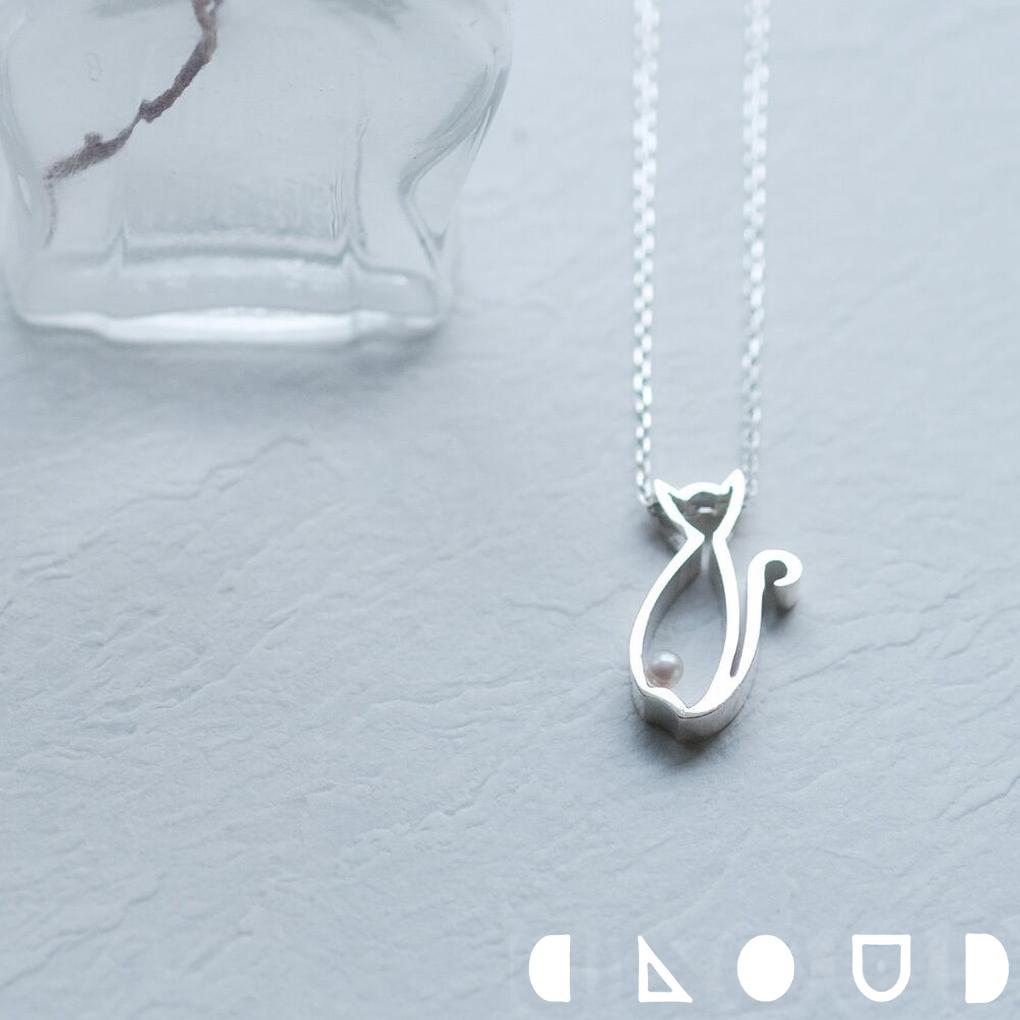 Cloud Jewelry パール 猫 ロング ネックレス シルバー925 クラウドジュエリー 重ね付け シルエット おすすめ さりげない オープン 真珠 セント ジュエリー ペンダント シンプル 小粒 淡水 チェーン 淡水真珠 シルバー925 ネックレス 猫モチーフ シルバー 長め アクセント