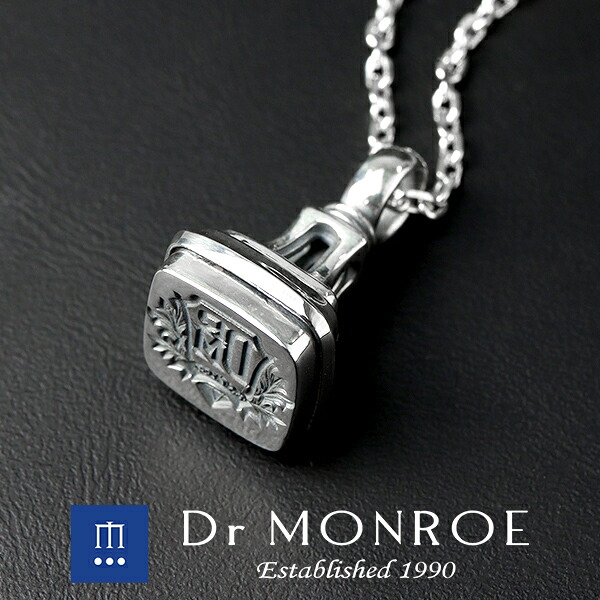 Dr MONROE ドクターモンロー スクエア シーリングスタンプ ネックレス スモール チェーン付き ペンダント メンズネックレス ロゴ 封蝋 シンボル 正方形 四角形 スタンプ 印鑑 ブランド シルバーアクセサリー シルバー925 シルバー メンズ レディース ギフト 彼氏 彼女