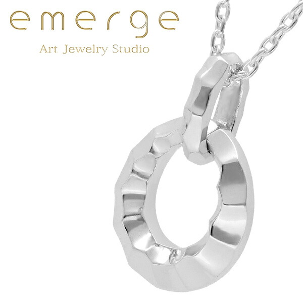 emerge エマージュ スモール ランダムエッジ ペンダント チェーン付き シルバーネックレス メンズ シルバー ネックレス シルバー925 シルバーアクセ 槌目 ドロップ リング シンプル メンズネックレス 男性 男性用 彼氏 ギフト 記念日 誕生日 プレゼント 人気 ブランド