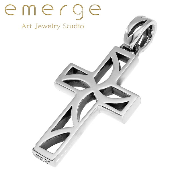 emerge エマージュ スケルトン クロス ペンダント チェーン付き シルバーネックレス シルバー ネックレス 十字架 シルバー925 シルバーアクセ 透かし メンズ 男性 シンプル 大きめ 大ぶり かっこいい 普段使い 彼氏 夫 息子 ギフト 記念日 誕生日 プレゼント 人気