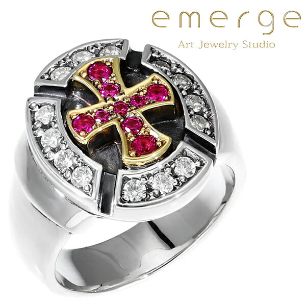 emerge エマージュ ラグジュアリー クロス リング 10～30号 指輪 シルバーリング シルバー シルバー925 シルバーアクセ 十字架 石付き ジルコニア メンズ 男性 豪華 ゴージャス 彼氏 ギフト 記念日 誕生日 プレゼント 人気 ブランド 大きいサイズ 大きめ 大ぶり