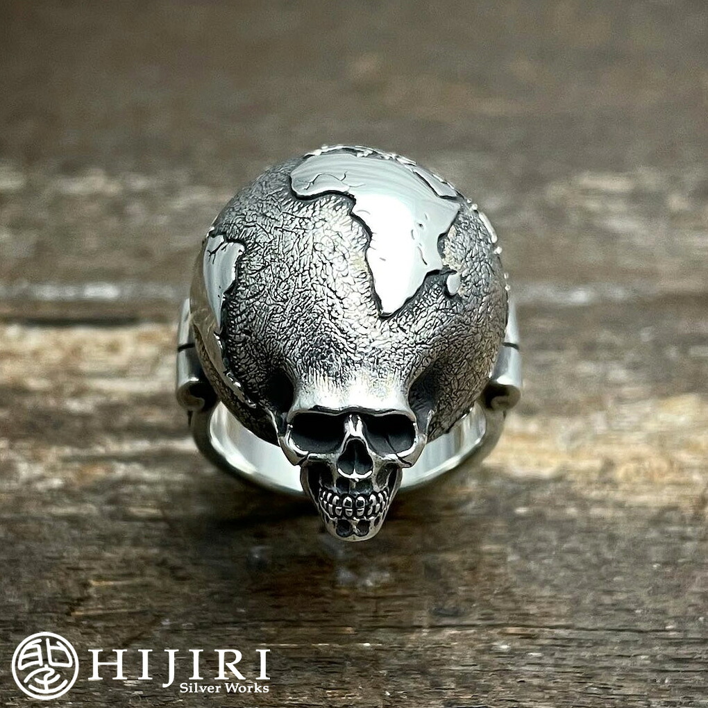 聖 HIJIRI Skull ring to think about the earth 地球について考える骸骨の指輪 リング 15～30号 スカル ドクロ シルバー アクセサリー ブランド メンズ 男性 彼氏 夫 旦那 記念日 誕生日 プレゼント 人気 おしゃれ
