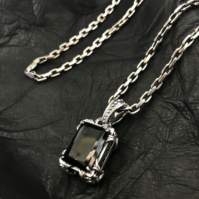 K-SMITH スクエア リバーシブル Lタイプ ネックレス (60cm燻し) シルバーアクセサリー シルバー925 シルバーネックレス ペンダント メンズネックレス ブラックジルコニア 唐草 スタイリッシュ クール ハード メンズ 男性 彼氏 記念日 誕生日 プレゼント ギフト ブランド