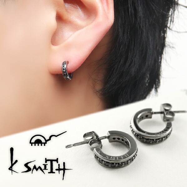 K-SMITH ブラック ジルコニア エタニティ ハーフ フープピアス 2P 両耳用 シルバーアクセサリー シルバー925 シルバーピアス メンズピアス メンズ きれいめ シンプル スタイリッシュ クール ハード 男性 彼氏 夫 息子 孫 記念日 誕生日 プレゼント ギフト ブランド