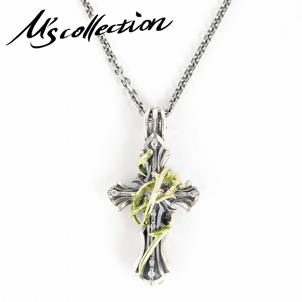 M's collection エムズコレクション K10ゴールド ダイヤモンド ソーン ブランブルクロス メレ シルバー ネックレス(チェーン付きペンダントトップ) K10 10k 10金 シルバー925 ダイアモンド メンズ レディース ペア 石 ペンダント 男性 彼氏 旦那 天然ダイヤモンド