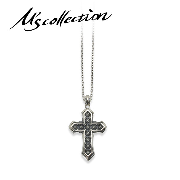 M's collection エムズコレクション スタッズクロスペンダント チェーン付き ネックレス ペンダント クロス 十字架 スタッズ シルバー925 シルバー メンズ レディース メンズネックレス 首飾り ブランド 記念日 誕生日 プレゼント 人気 彼氏 彼女｜新宿 銀の蔵 シルバーアクセサリー