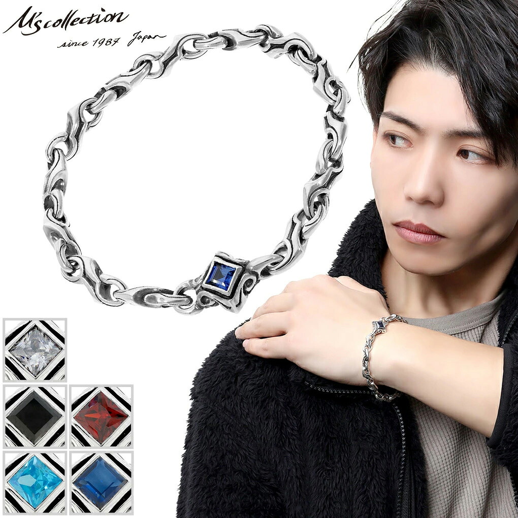 M's collection エムズコレクション アラベスク トライバル ブレスレット シルバー &infin; ジルコニア シンセティックサファイア 黒 赤 緑 青 メンズブレスレット ブレス メンズ 男性 彼氏 夫 旦那 記念日 誕生日 プレゼント 人気 おしゃれ ストリート｜新宿 銀の蔵 シルバーアクセサリー