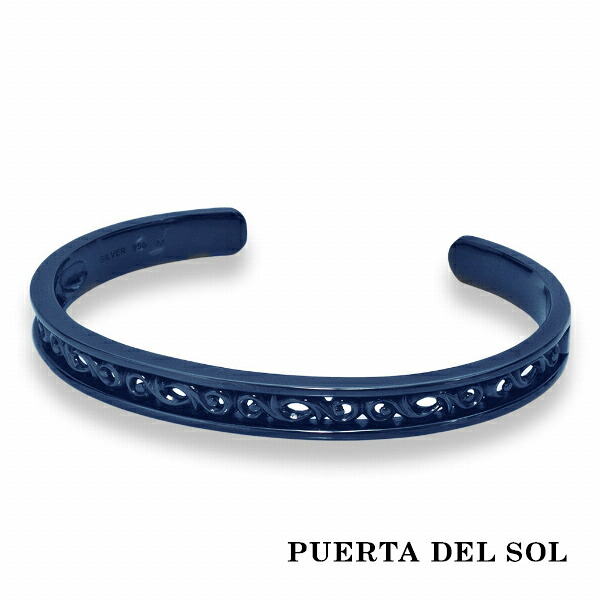 PUERTA DEL SOL Scroll Bangle スクロール 唐草模様 バングル ブルー シルバー950 チタンコーティング ユニセックス シルバーアクセサリー 銀 SV950 ブリタニアシルバー ブレスレット 腕輪 シルバーバングル 人気 ブランド アクセサリー ギフト 記念日 誕生日