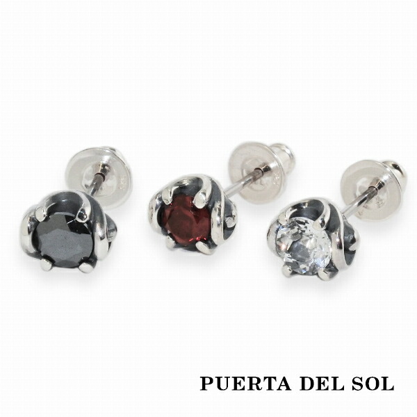 PUERTA DEL SOL スクロール 唐草模様 ストーン ピアス シルバー950 ユニセックス シルバーアクセサリー 銀 SV950 ブリタニアシルバー イヤリング 人気 ブランド アクセサリー ギフト 記念日 誕生日 プレゼント おしゃれ