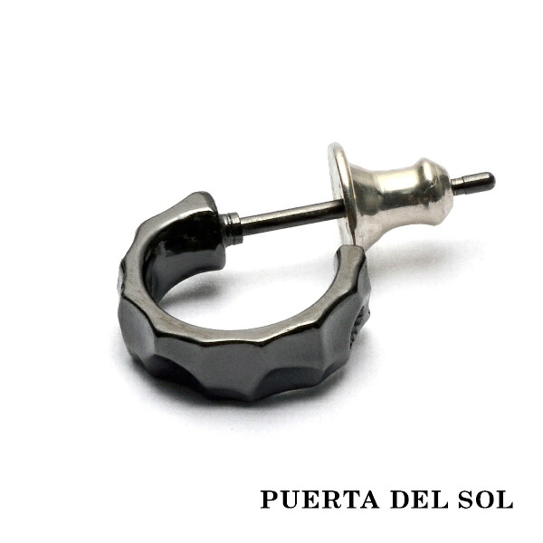 PUERTA DEL SOL ハンマーパターン オーソドックス フープ ピアス ブラック シルバー950 チタンコーティング ユニセックス シルバーアクセサリー 銀 SV950 ブリタニアシルバー イヤリング 人気 ブランド アクセサリー ギフト 記念日 誕生日 プレゼント おしゃれ