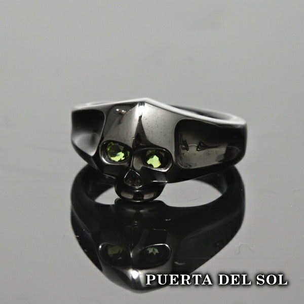 PUERTA DEL SOL ブラックスカル リング(3号～13号) ブラック トルマリン シルバー950 チタンコーティング ユニセックス シルバーアクセサリー 銀 SV950 ブリタニアシルバー シルバーリング 銀指輪 指輪 メンズリング レディースリング 人気 ブランド アクセサリー