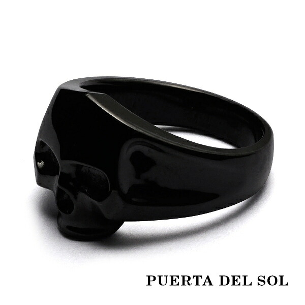 PUERTA DEL SOL エッジ ソリッド スカル リング(9号~23号) ブラック シルバー950 チタンコーティング ユニセックス シルバーアクセサリー 銀 SV950 ブリタニアシルバー シルバーリング 銀指輪 指輪 メンズリング レディースリング 人気 ブランド アクセサリー ギフト|新宿 銀の蔵 シルバーアクセサリー