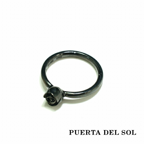 PUERTA DEL SOL 薔薇 バラ ローズ リング(7号～23号) ブラック シルバー950 チタンコーティング ユニセックス シルバーアクセサリー 銀 SV950 ブリタニアシルバー シルバーリング 銀指輪 指輪 メンズリング レディースリング 人気 ブランド アクセサリー ギフト｜新宿 銀の蔵 シルバーアクセサリー