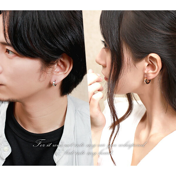 刻印無料 ジルコニア ステンレス フープ ペアピアス 片耳用 ペアアクセサリー ペア フープピアス リングピアス ピアス サージカルステンレス シルバーカラー ピンクゴールド カップル おそろい 金属アレルギーフリー 人気 ブランド ギフト プレゼント おしゃれ Natural