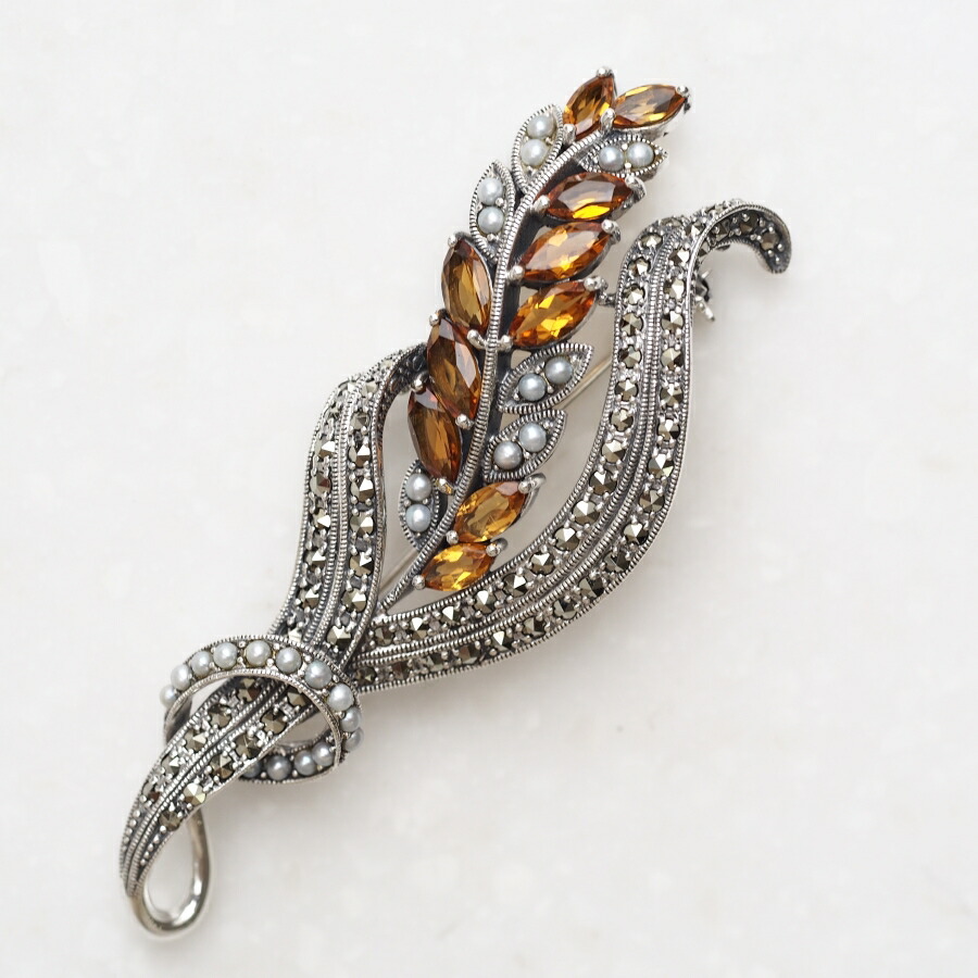 ROKUZAN シトリン シードパール ブローチ ペンダントトップ (チェーンなし) ネックレス ペンダント トップ ヘッド シルバー925 シトリン パール 真珠 マーカサイト 誕生石 碌山ジュエリー ブランド レディース 女性 彼女 娘 妻 記念日 誕生日 プレゼント 人気 おしゃれ