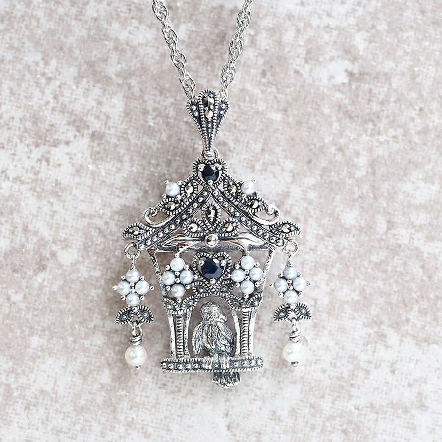 楽天市場】天然石 鳥 小鳥 ネックレス アンティーク シルバー 碌山