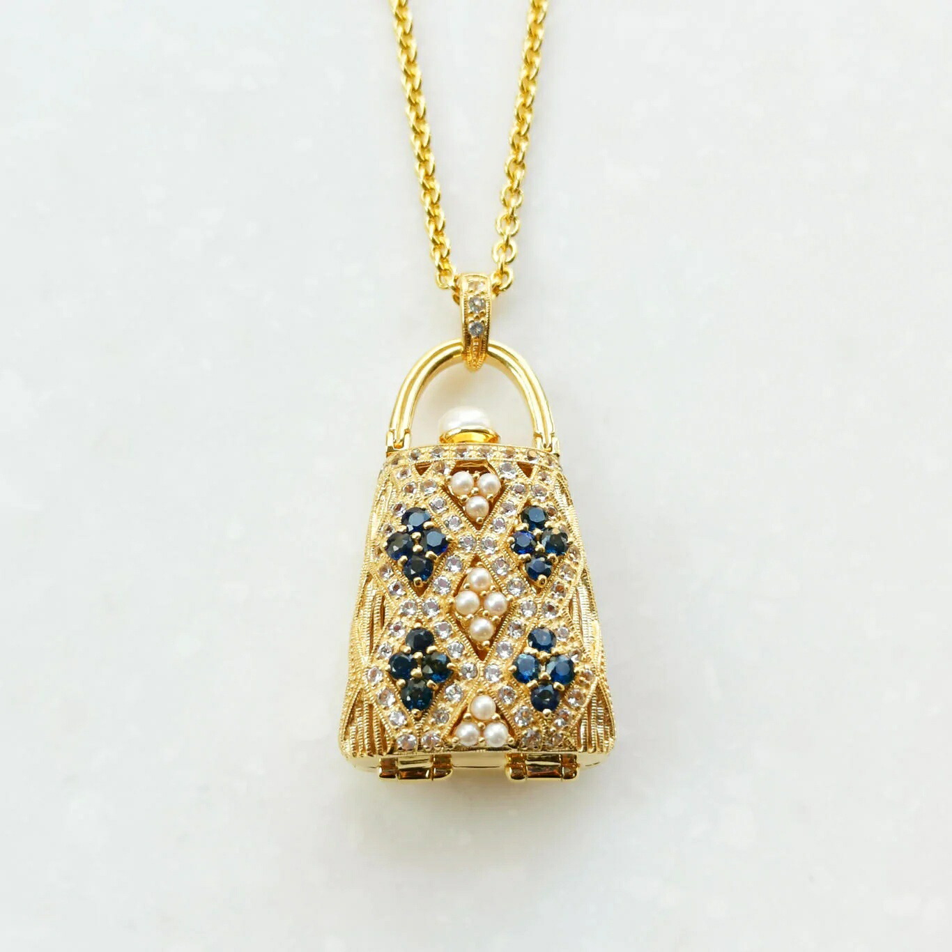 ROKUZAN サファイア ハンドバッグ 金 ロケットペンダント (チェーンなし) ペンダント ペンダントトップ ネックレス トップ ヘッド シルバー925 ホワイトトパーズ パール 真珠 碌山ジュエリー ブランド レディース 女性 彼女 娘 妻 記念日 誕生日 プレゼント 人気