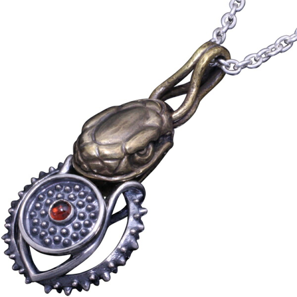 龍頭 蛇頭×霰 ネックレス チェーン付き ペンダント メンズ シルバー シルバーネックレス メンズネックレス 生き物 ヘビ スネーク 天然石 ガーネット シルバー950 男性 彼氏 伝統技法 ギフト 人気 おしゃれ ブランド