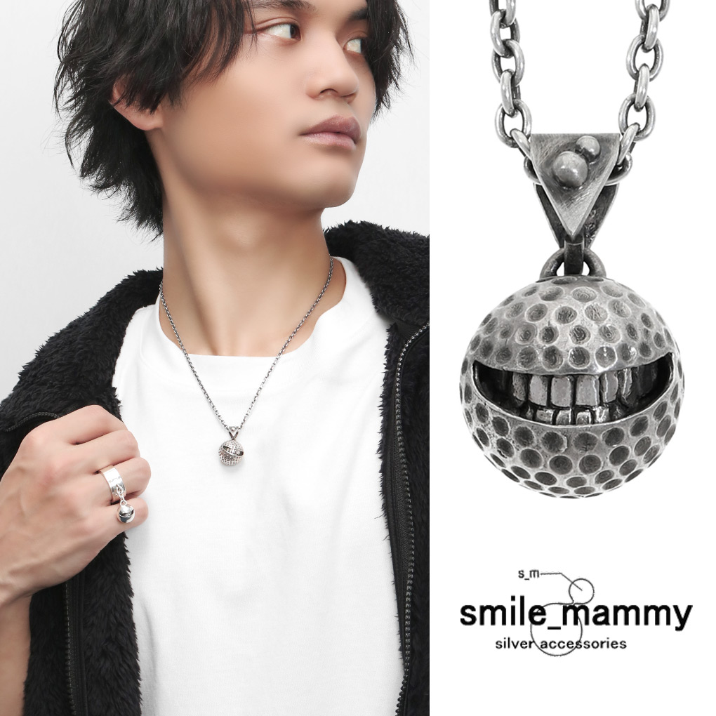 smile_mammy スマイル ゴルフボール ネックレス ペンダント ペンダントトップ チャーム シルバー925 ゴルフ ニヤニヤ スマイル 笑顔 歯 口 不気味 ホラー ダーク グロテスク メンズ レディース 男性 女性 彼氏 彼女 記念日 誕生日 プレゼント ブランド スマイルマミー