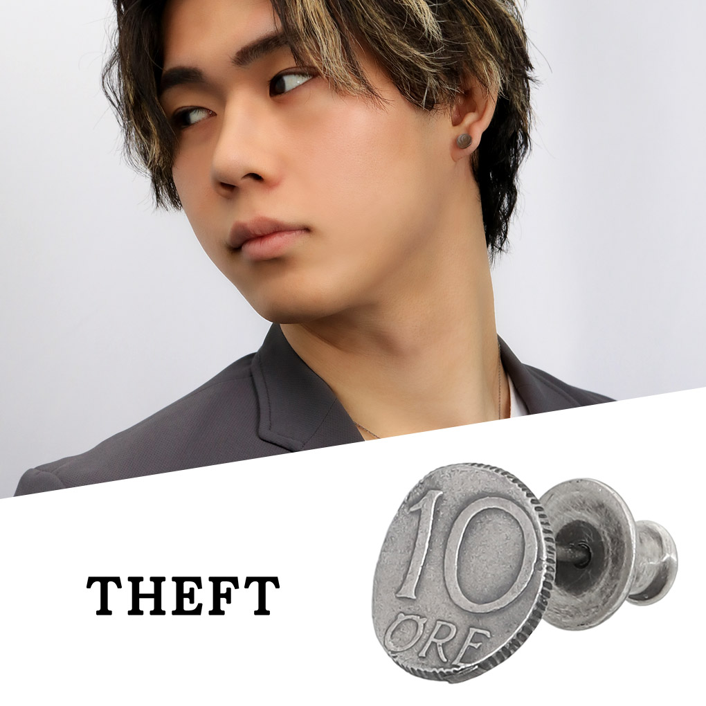 THEFT セフト カーブ コイン ピアス 1P 片耳用 シルバー 10’COIN PIERCE 硬貨 銀貨 モチーフ ビンテージ ヴィンテージ アンティーク調 シルバーピアス スタッドピアス メンズ レディース 男性 女性 彼氏 彼女 ユニセックス 記念日 誕生日 プレゼント 人気 おしゃれ