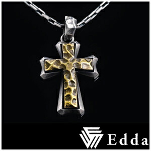 Edda エッダ ツートンカラー ダブルクロス ドット打ち メンズ シルバーネックレス シルバー メンズ ネックレス Edda クロス シルバー クロスネックレス Silver925 男性用 十字架 メンズネックレス 男性用ネックレス ブランド プレゼント 人気 彼氏 おしゃれ 新宿 銀の蔵