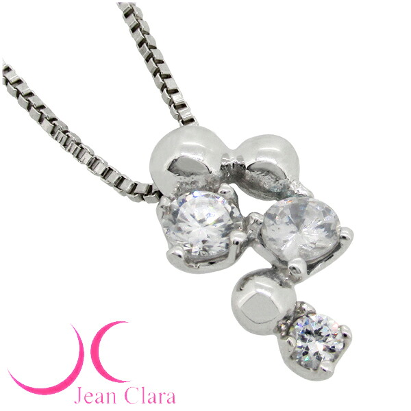 Jean Clara トリプルジルコニア ホワイト シルバーネックレスギフトBOX付き シルバーアクセサリー レディースネックレス 女性用 キュービックジルコニア 調整用アジャスター ブランド 記念日 誕生日 プレゼント 人気 かわいい おしゃれ 彼女