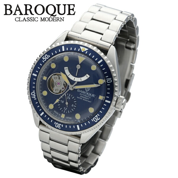 BAROQUE ブルー 腕時計 BA3006シリーズ ブランド ウォッチ BA3006S-03M 時計 メンズ 紳士 かっこいい 自動巻き スケルトン ステンレス 青 ブルー クラシック アンティーク ヴィンテージ 日本製ムーブメント 機械式 ビジネス 人気 記念日 誕生日 プレゼント 彼氏