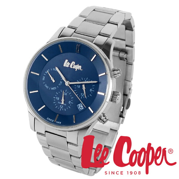 Lee Cooper 腕時計 ブランド ウォッチ lc6857.390 ネイビー×シルバー リークーパー 時計 メンズ 紳士 クォーツ ステンレスベルト 機能的 ビジネス カジュアル ビジカジ イギリス ブリティッシュ クロノグラフ 電池式 人気 記念日 誕生日 プレゼント 彼氏 おしゃれ