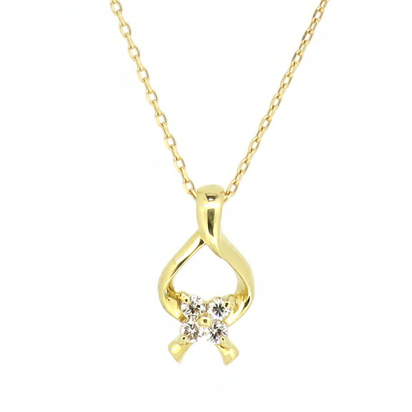 透かし ゴールドネックレス(チェーン付きペンダント) リボン 蝶ネクタイ ドロップ ティアドロップ 涙滴 しずく 18金 イエローゴールド ダイヤモンド ダイアモンド ジュエリー ネックレス ペンダント 首飾り レディース 女性 アクセサリー ギフト 記念日 誕生日