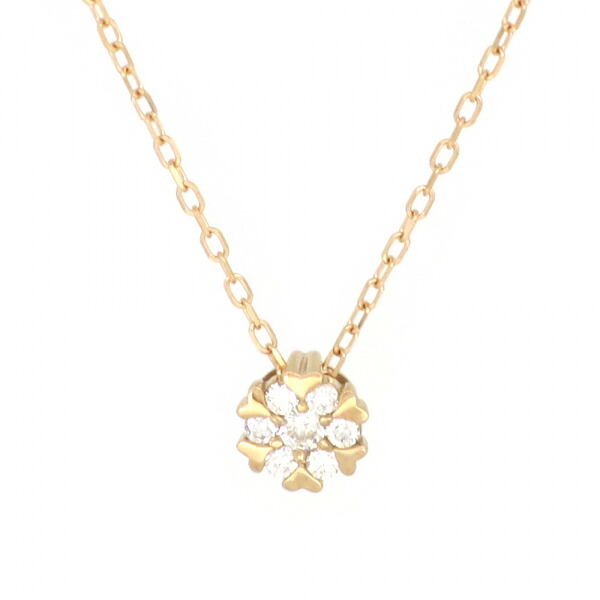 パヴェ ゴールドネックレス(チェーン付きペンダント) 花 花びら フラワー サークル リング 円 幾何学模様 ジオメトリー 18金 ピンクゴールド ダイヤモンド ダイアモンド ジュエリー ネックレス ペンダント 首飾り レディース 女性 アクセサリー ギフト 記念日 誕生日|新宿 銀の蔵 シルバーアクセサリー