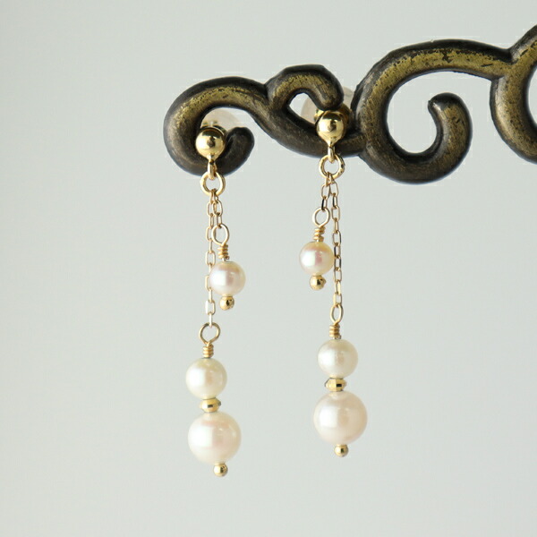 楽天市場】K18 あこや真珠ピアス ゴールド チェーン ピアス 2P 両耳用