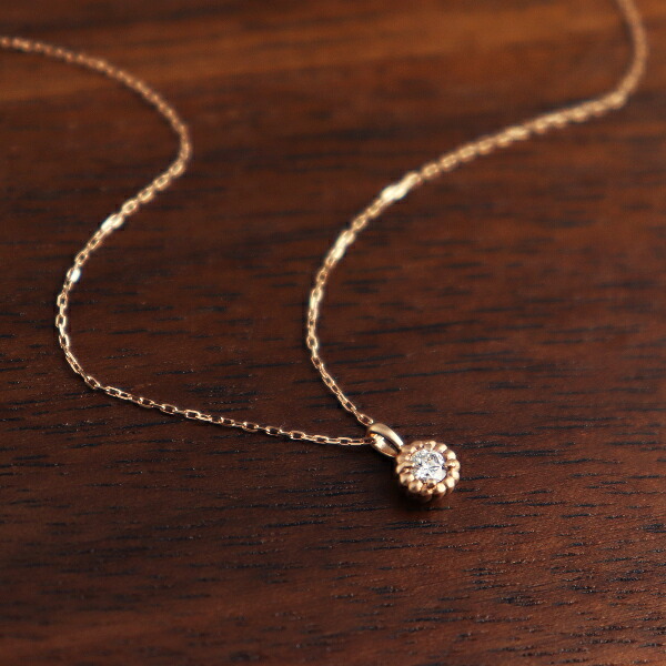 K18 一粒 天然 ダイヤモンド ピンクゴールド ネックレス 18金 18k ゴールド ミル打ち ダイヤ シンプル 定番 かわいい きれい 上品 華奢 ジュエリー アクセサリー ペンダント レディース 女性 ギフト 記念日 誕生日 プレゼント おしゃれ 彼女|新宿 銀の蔵 シルバーアクセサリー