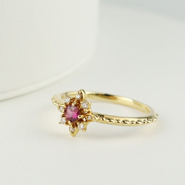 楽天市場】K18 ルビー ダイヤモンド フラワー リング 18金 18k