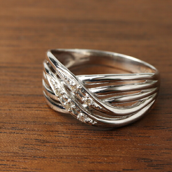 楽天市場】K18 PT900 4連 立体 ウェーブ リング 指輪 ダイヤモンド