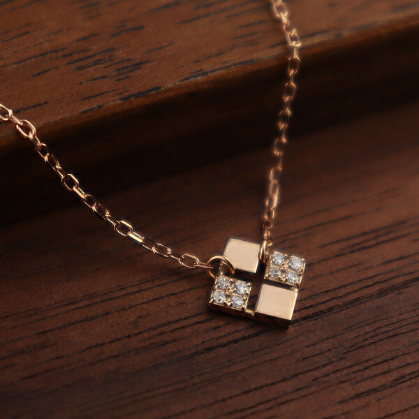 K18 ダイヤモンド スクエア プレート ネックレス 18金 18k ピンクゴールド ゴールド 幾何学 四角形 ひし形 チェック柄 シンプル 普段使い 上品 アクセサリー ペンダント レディース 女性 ギフト 記念日 誕生日 プレゼント おしゃれ 彼女|新宿 銀の蔵 シルバーアクセサリー